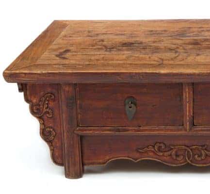 Low antique two drawer table detail