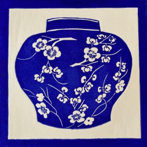 Blue cherry blossom pot by Jan Dorrington
