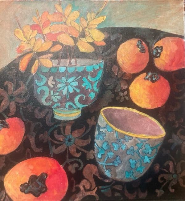 Five Persimmons and a Tipping Pot by Jennifer Manning