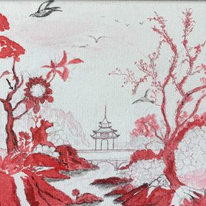 Red Chinese landscape by Mike Kevin