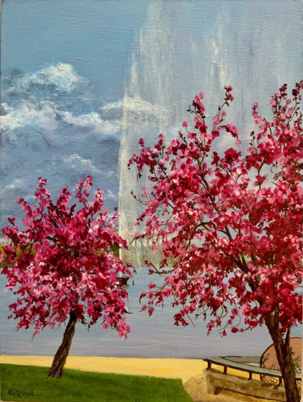 Cherry blossom time, Lake Burley Griffin by Chrissie Lloyd