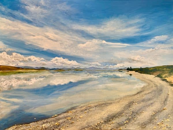 Mirror reflections on Lake Pukaki. New Zealand by Chrissie Lloyd