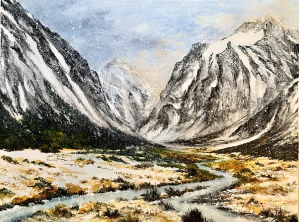 Mountainscape III- Snowfall – glacial valley by Chrissie Lloyd