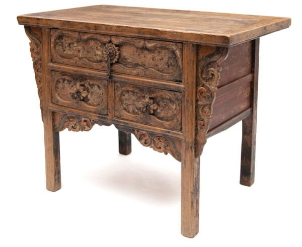 Three drawer lacquered altar table with carving - Image 2