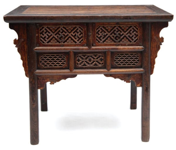 Two drawer table with deep relief carving (front)